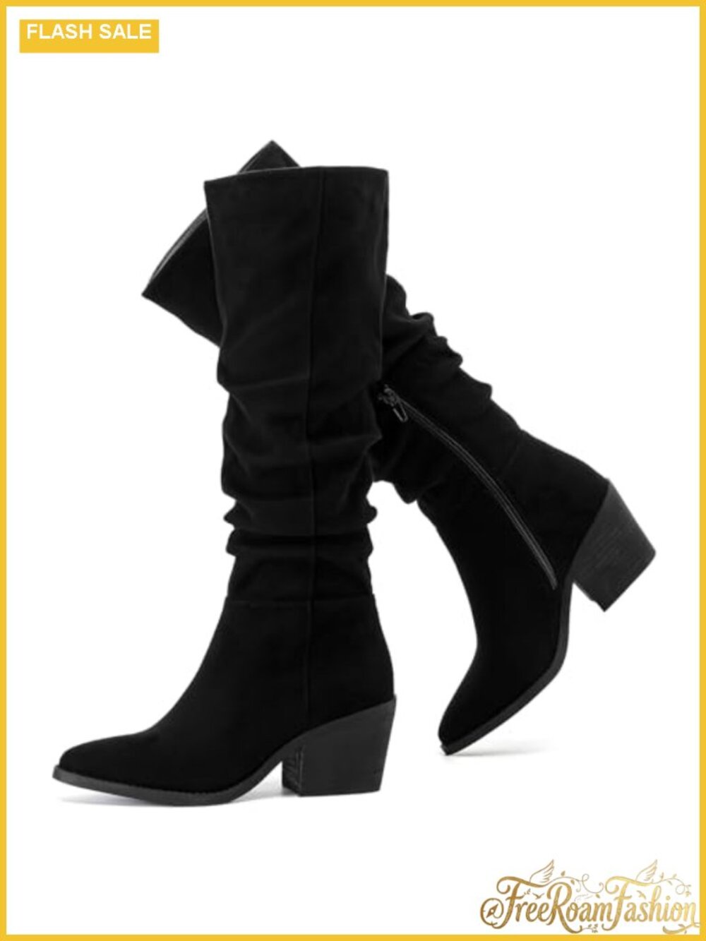 Knee High Boots Slouchy Heeled Pointed Toe Microfiber Women's